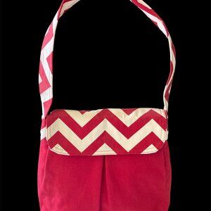 Handcrafted Red White Duck Canvas Chevron Purse Tote Handbag